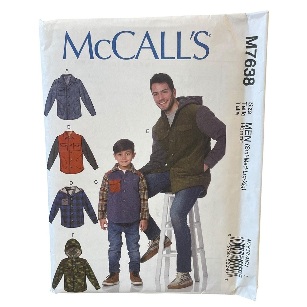 McCall's M7638 Jacket Sewing Pattern Men S-XL Hooded Button Front Lined Uncut FF